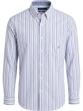 Cotton button-down shirt, Nautica Classic Fit striped long sleeve, Size XXL